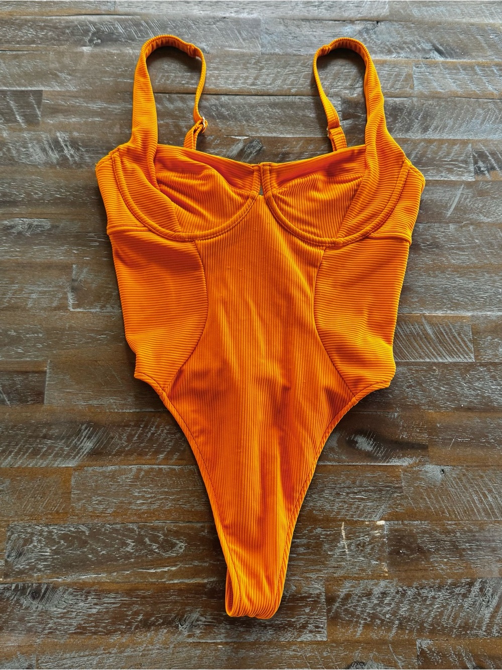 Swimsuits For All Ribbed One-Piece Swimsuit in Bright Orange with Underwire